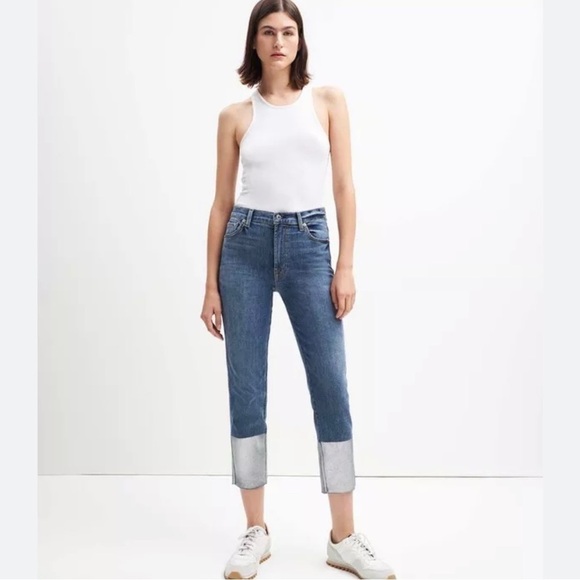 7 For All Mankind NWT b(air) The High Waist Cropped Straight Troubador Wash 31 - Picture 1 of 12